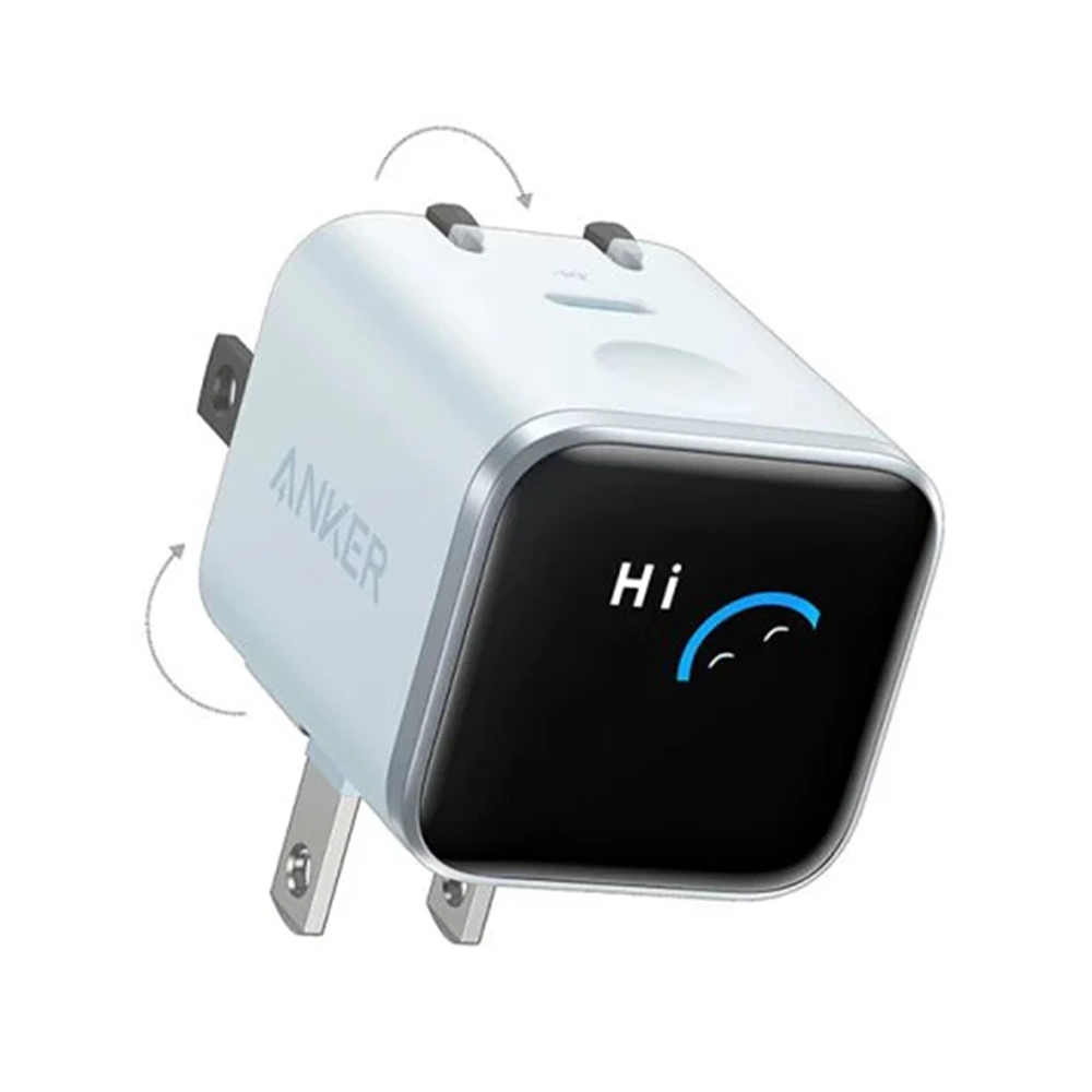شارژر دیواری ۴۵ وات انکر مدل Nano charger A1217 دارای هوش مصنوعی رنگ آبی (این مدل سری آیفون 18 هم ساپورت میکند)